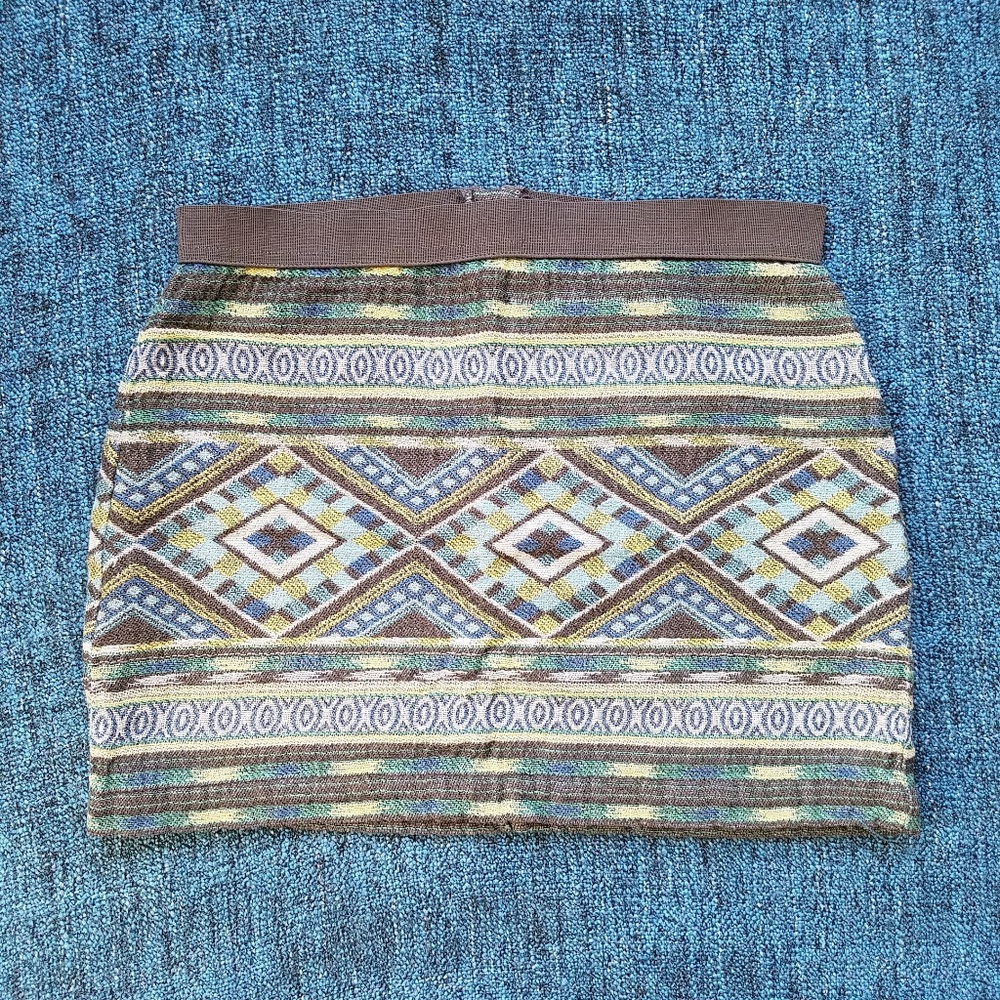 AEO Gray/Teal/Yellow Patterned Miniskirt
